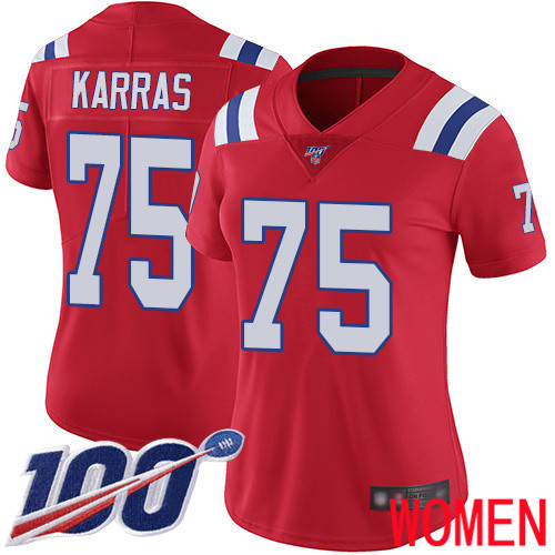 New England Patriots Football 75 Vapor Untouchable 100th Season Limited Red Women Ted Karras Alternate NFL Jersey